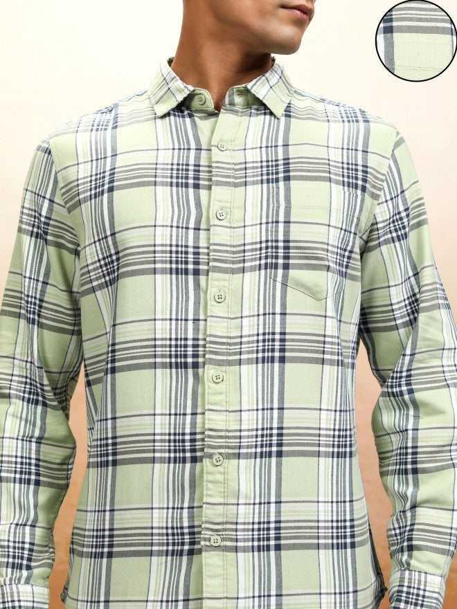 Highlander Men Green Checked Regular Fit Casual Shirt - Green - Image 5