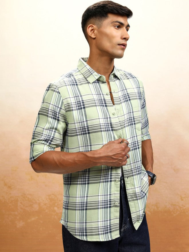 Highlander Men Green Checked Regular Fit Casual Shirt - Green - Image 6