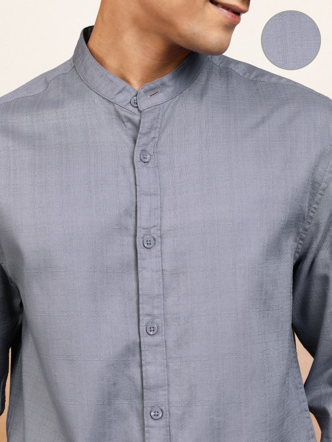 Highlander Men Grey Textured Relaxed Fit Casual Shirt - Grey - Image 5