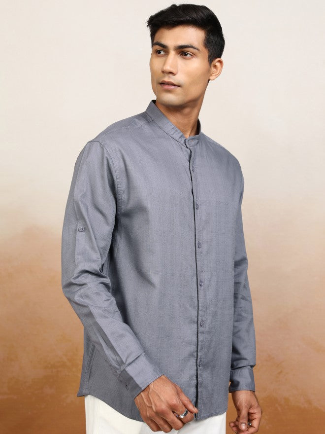 Highlander Men Grey Textured Relaxed Fit Casual Shirt - Grey - Image 6