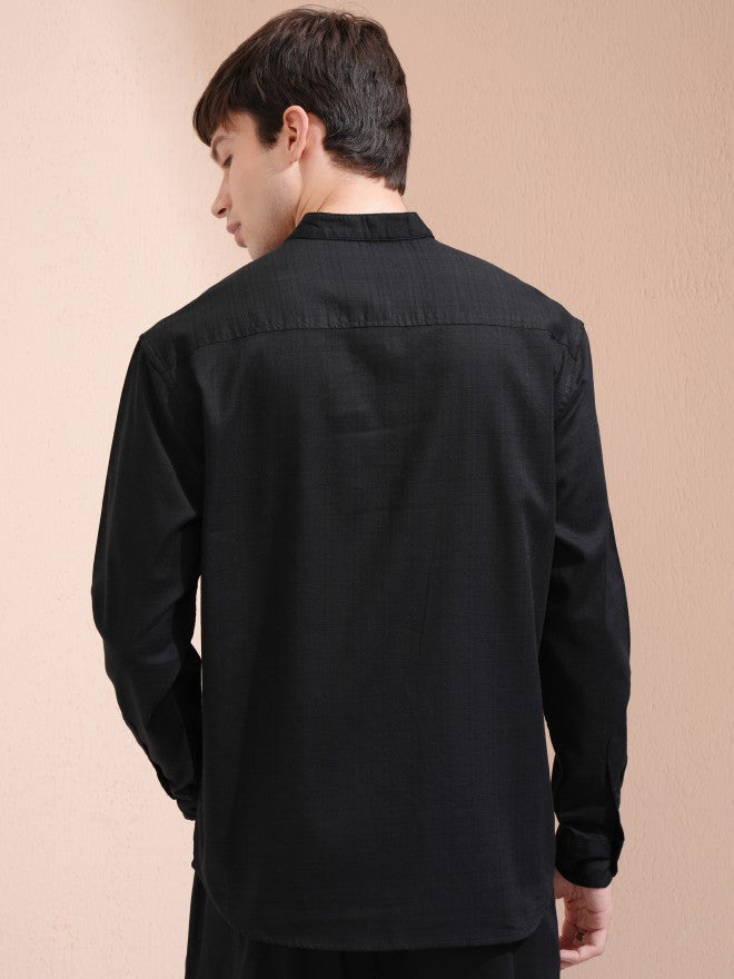 Highlander Men Black Solid Relaxed Fit Casual Shirt - Black - Image 3
