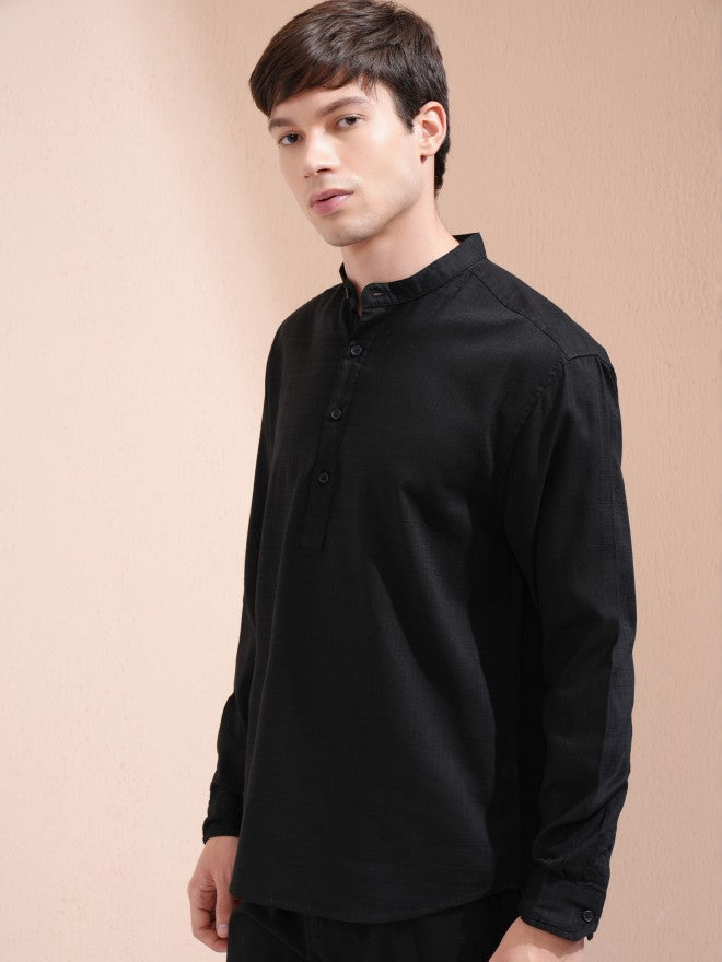 Highlander Men Black Solid Relaxed Fit Casual Shirt - Black - Image 4