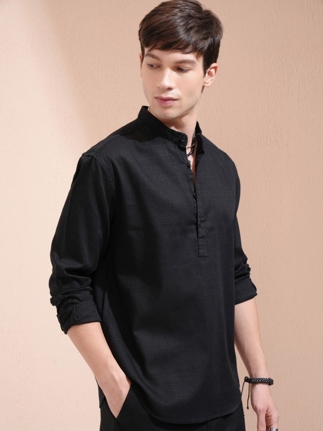 Highlander Men Black Solid Relaxed Fit Casual Shirt - Black - Image 6