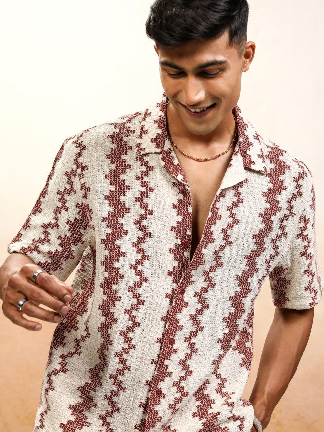 Highlander Men Beige Self Design Relaxed Fit Casual Shirt - Beige - Image 1