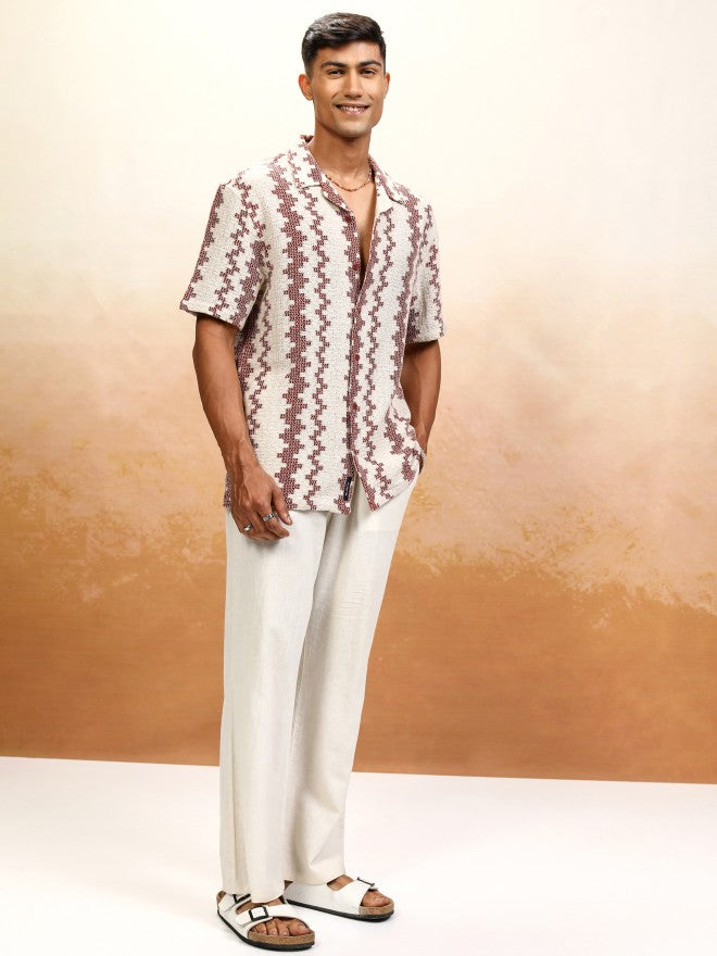 Highlander Men Beige Self Design Relaxed Fit Casual Shirt - Beige - Image 2