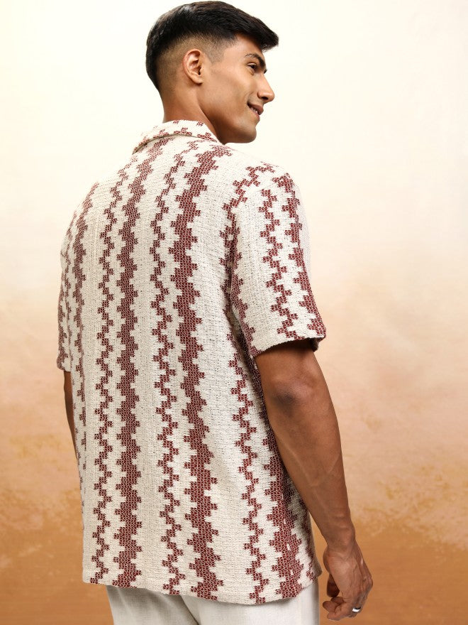 Highlander Men Beige Self Design Relaxed Fit Casual Shirt - Beige - Image 3