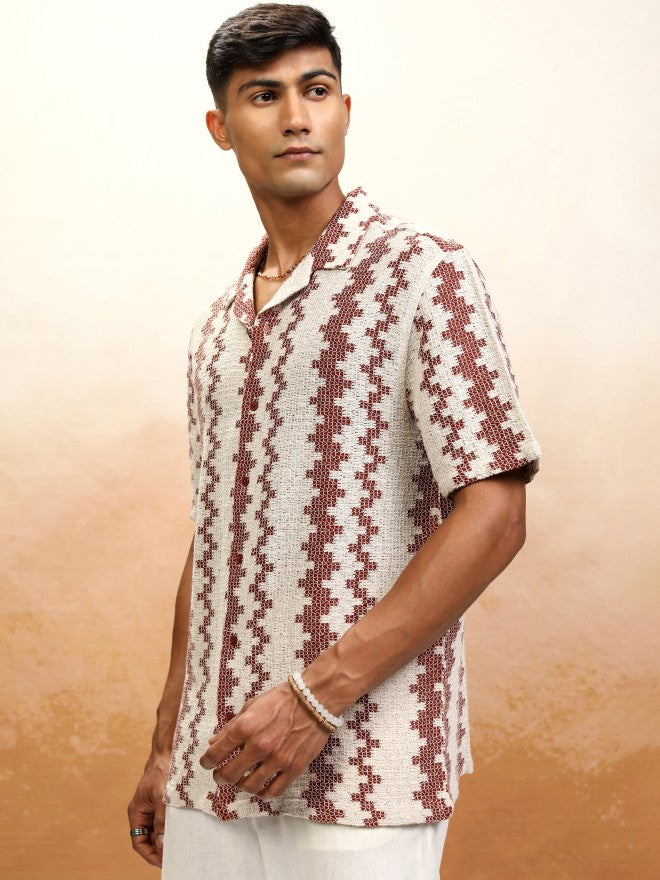 Highlander Men Beige Self Design Relaxed Fit Casual Shirt - Beige - Image 4
