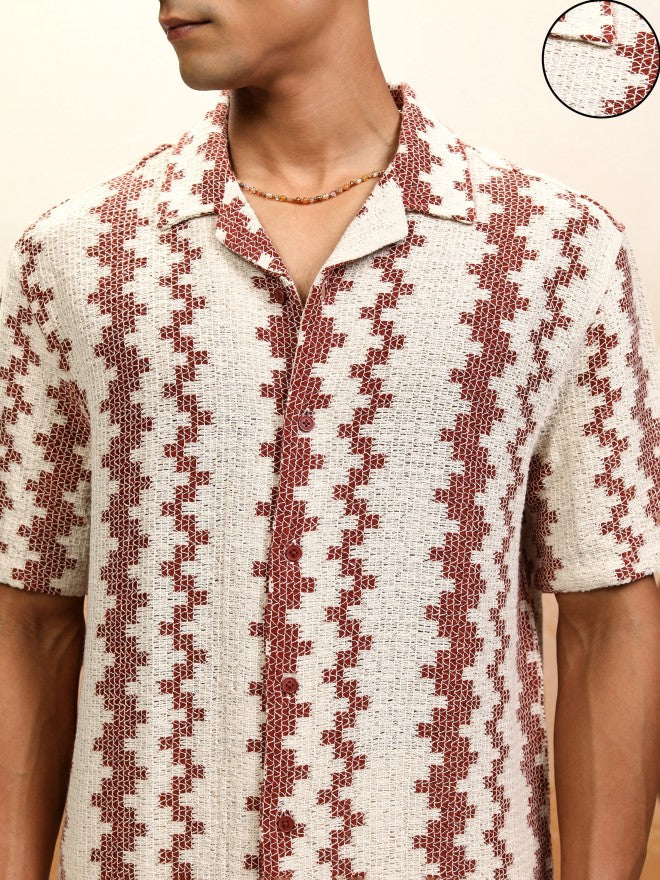 Highlander Men Beige Self Design Relaxed Fit Casual Shirt - Beige - Image 5