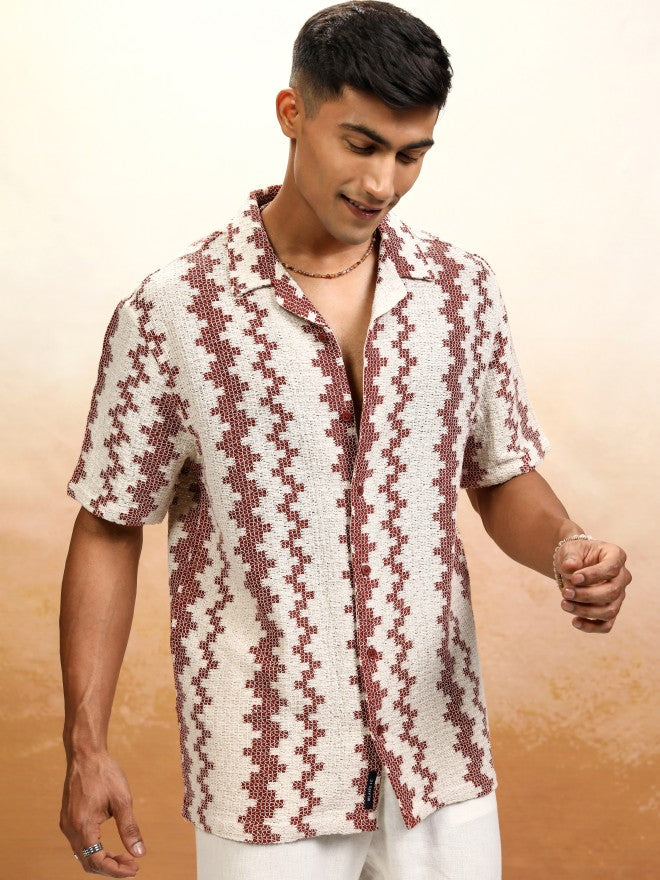 Highlander Men Beige Self Design Relaxed Fit Casual Shirt - Beige - Image 6