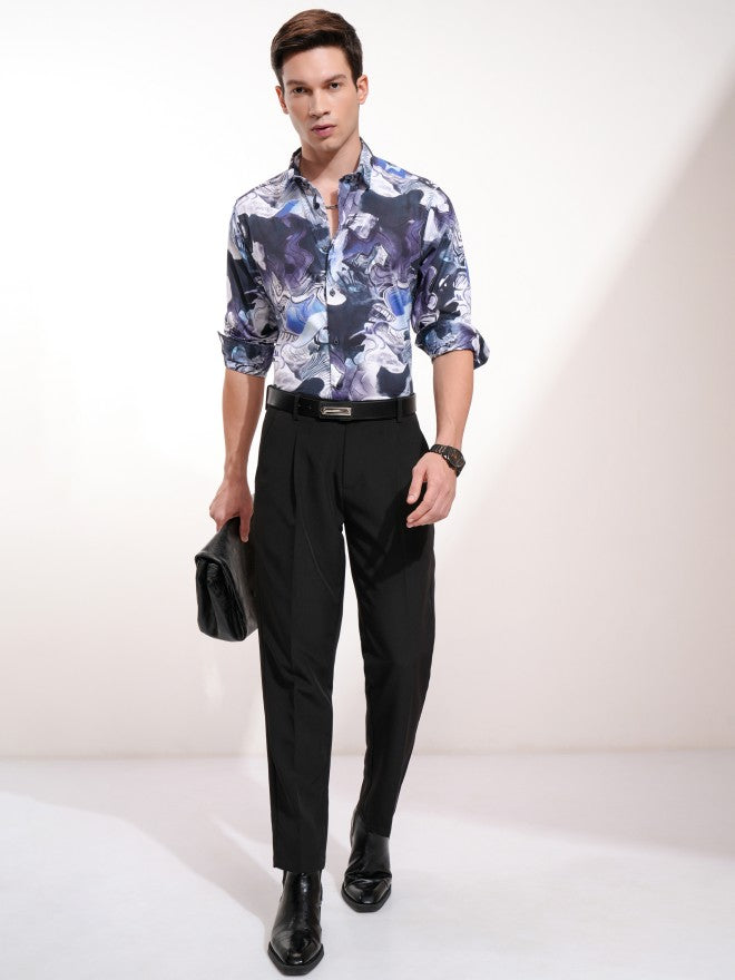 Highlander Men Blue Printed Slim Fit Casual Shirt - Blue - Image 2