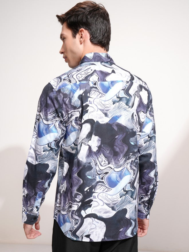 Highlander Men Blue Printed Slim Fit Casual Shirt - Blue - Image 3