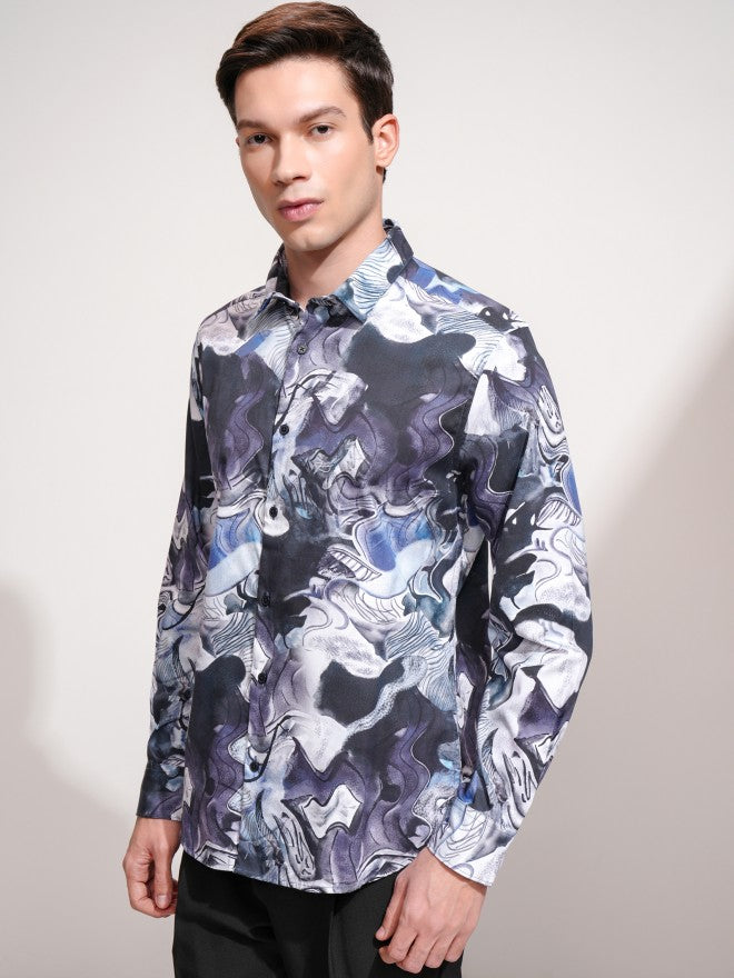 Highlander Men Blue Printed Slim Fit Casual Shirt - Blue - Image 4