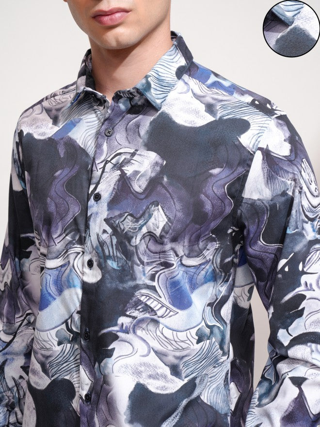 Highlander Men Blue Printed Slim Fit Casual Shirt - Blue - Image 5