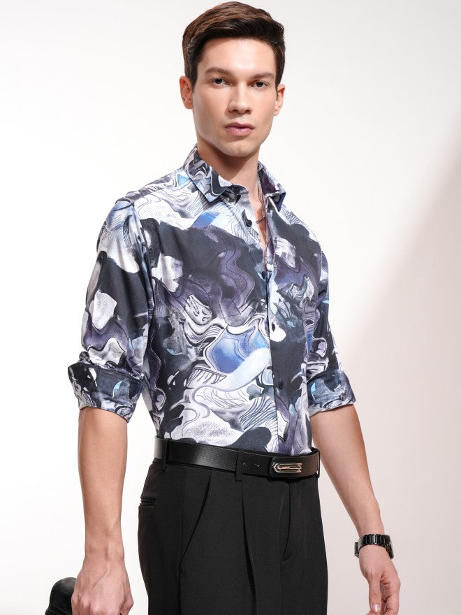 Highlander Men Blue Printed Slim Fit Casual Shirt - Blue - Image 6