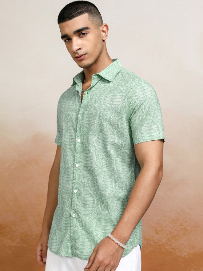 Highlander Men Green Printed Regular Fit Casual Shirts - Green - Image 4
