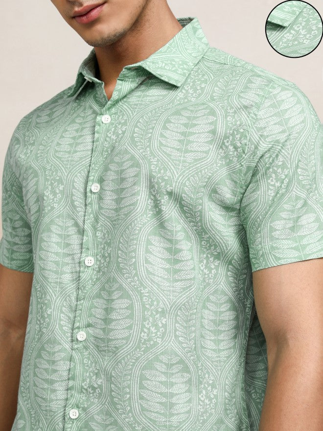 Highlander Men Green Printed Regular Fit Casual Shirts - Green - Image 5