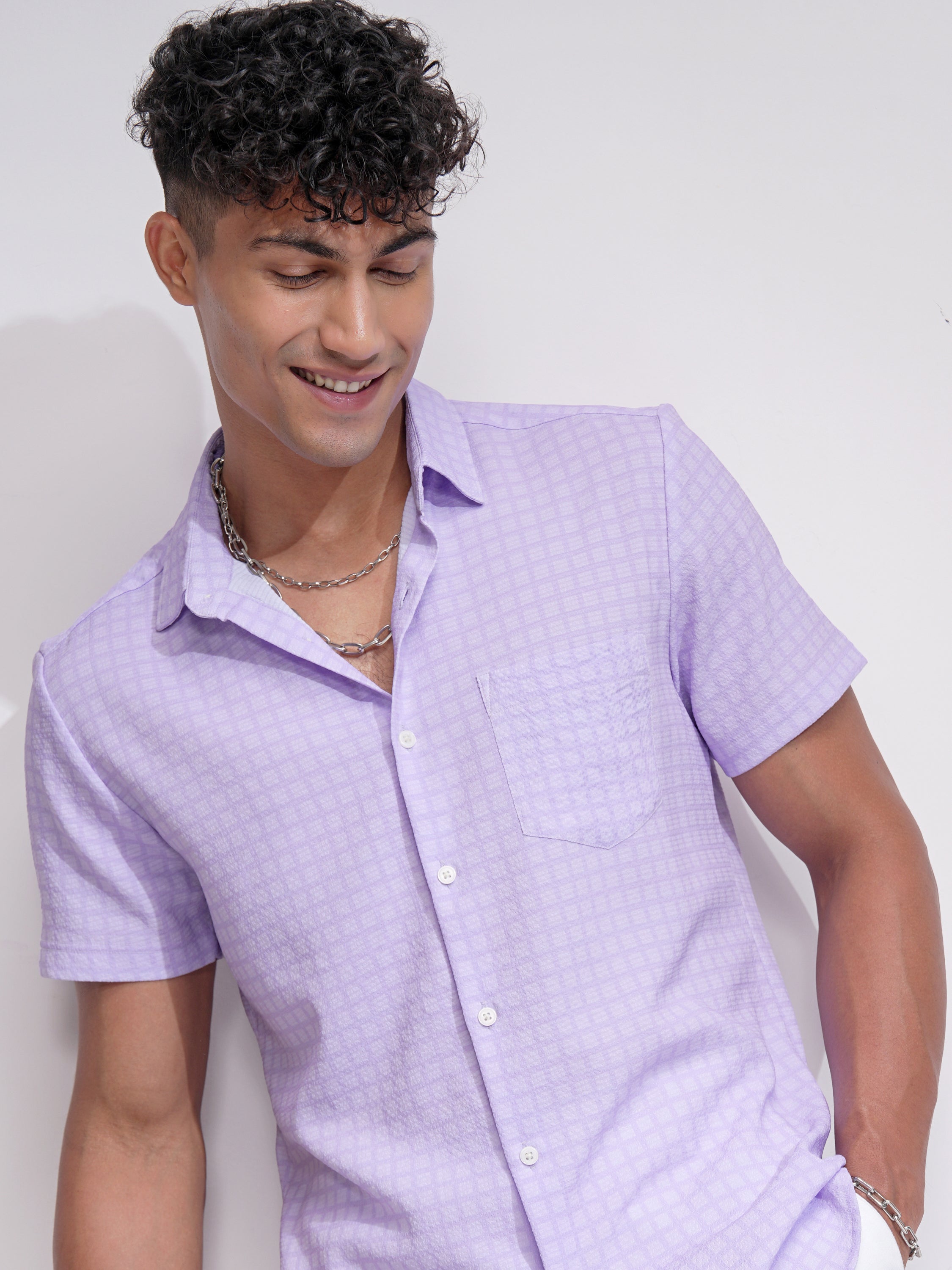 Highlander Men Lavender Checked Regular Fit Casual Shirt - Lavender - Image 1