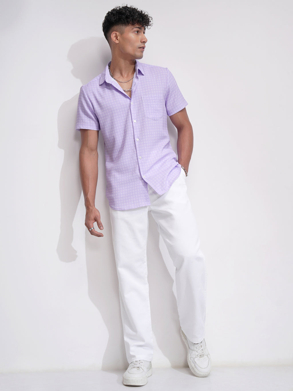 Highlander Men Lavender Checked Regular Fit Casual Shirt - Lavender - Image 2