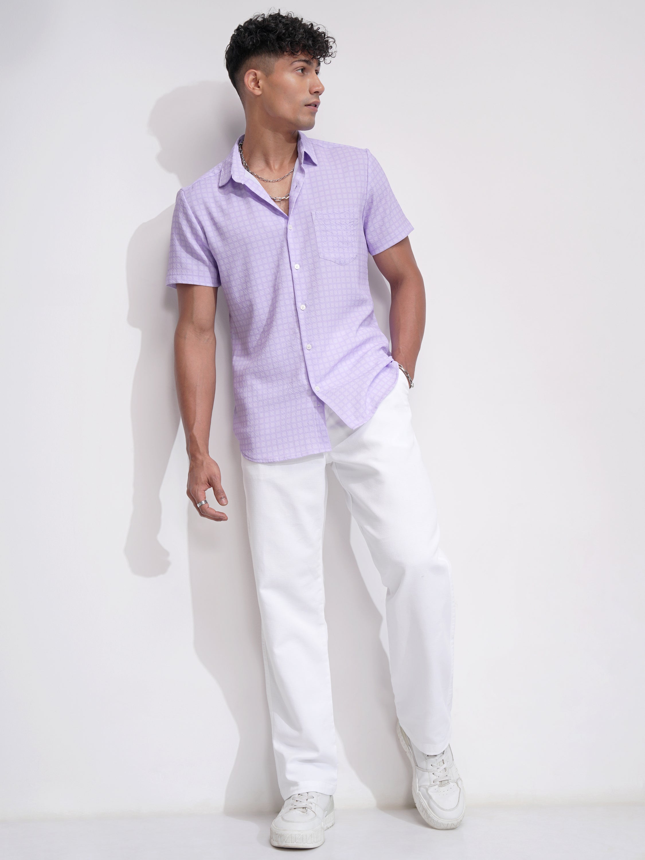 Highlander Men Lavender Checked Regular Fit Casual Shirt - Lavender - Image 2