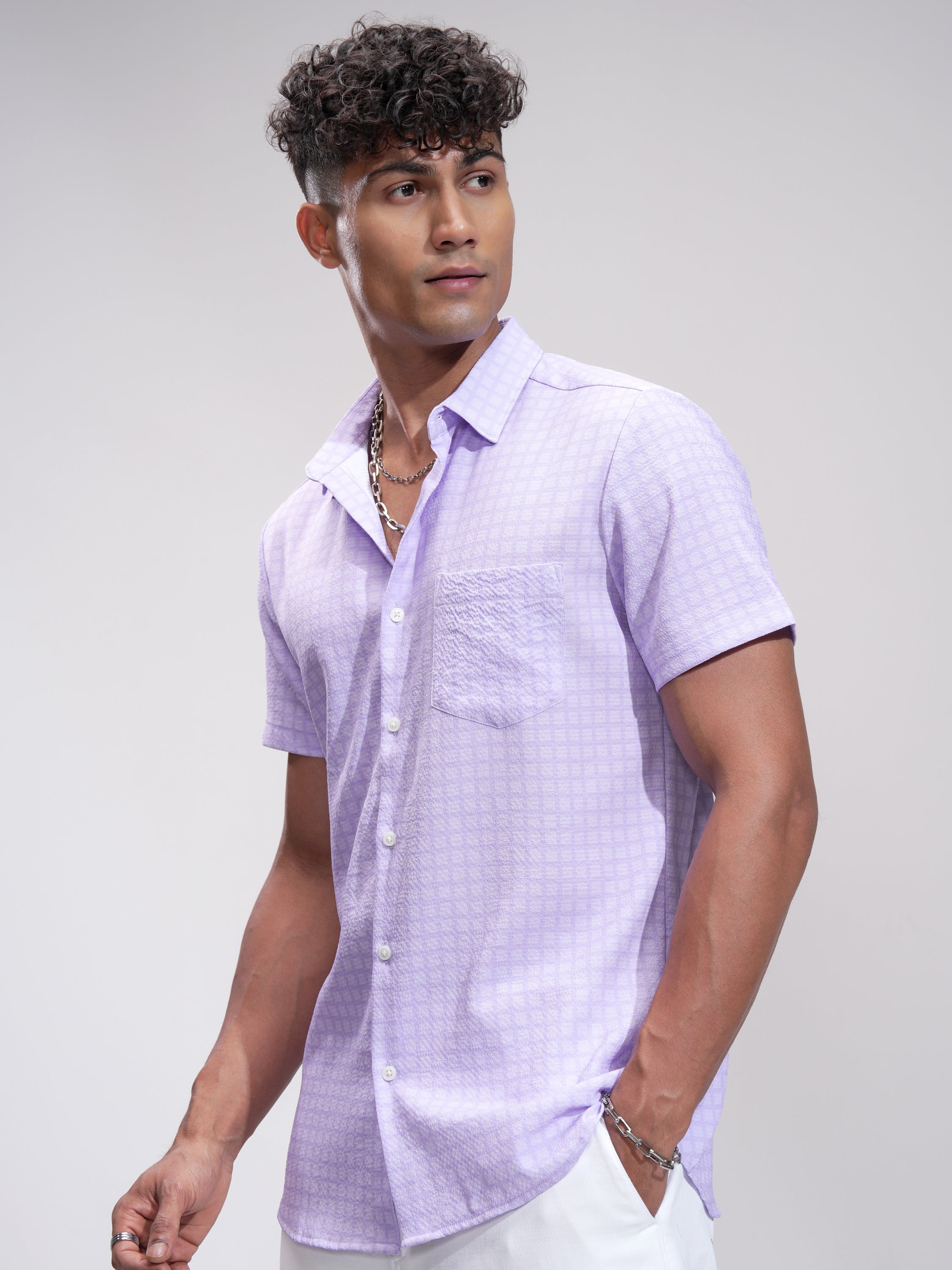 Highlander Men Lavender Checked Regular Fit Casual Shirt - Lavender - Image 4