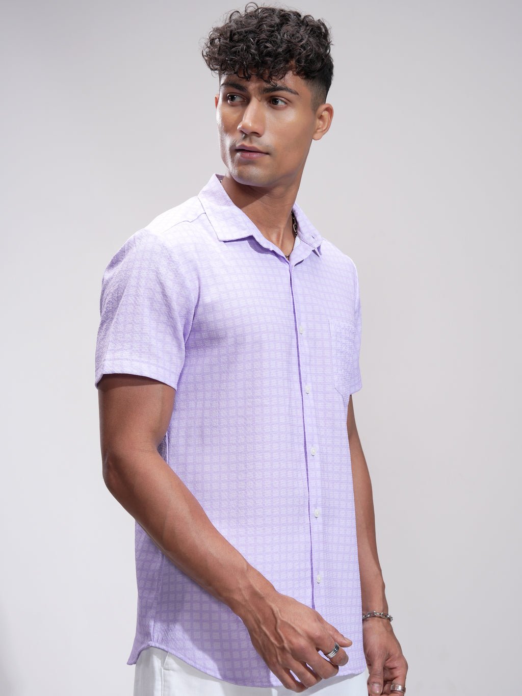 Highlander Men Lavender Checked Regular Fit Casual Shirt - Lavender - Image 6