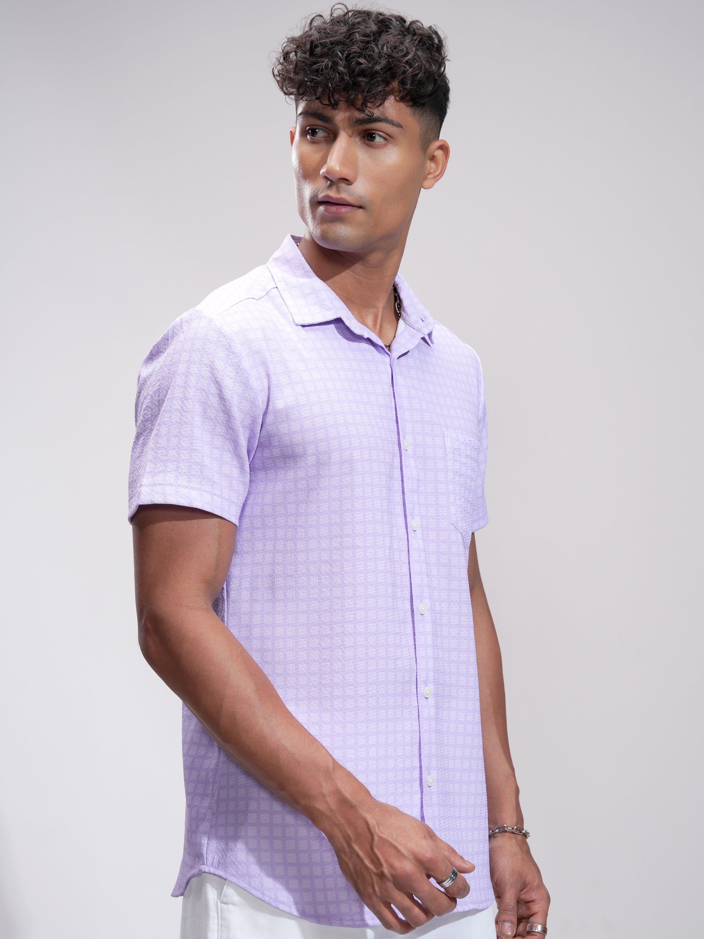 Highlander Men Lavender Checked Regular Fit Casual Shirt - Lavender - Image 6