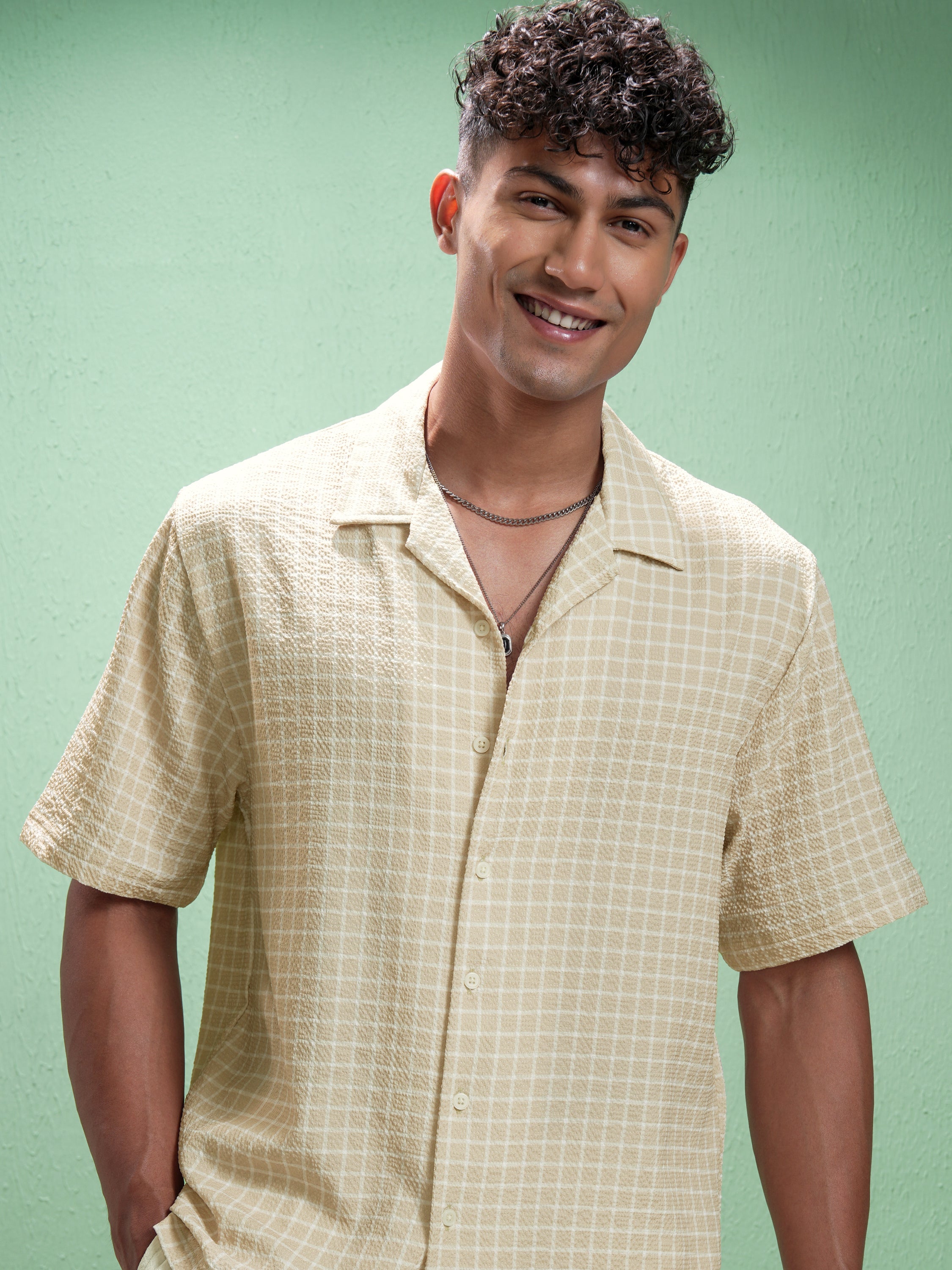 Highlander Men Beige Checked Relaxed Fit Casual Shirt - Beige - Image 1