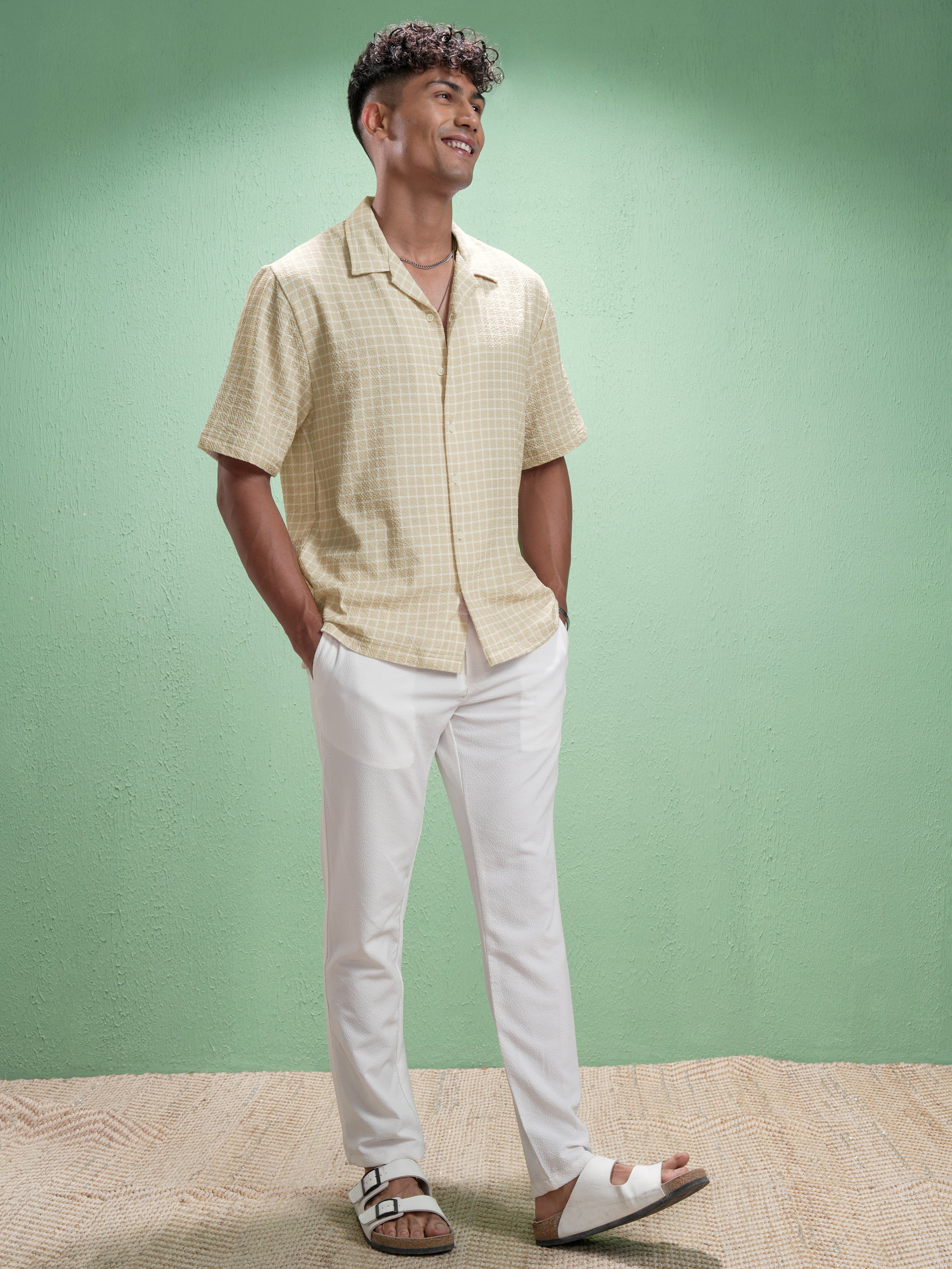 Highlander Men Beige Checked Relaxed Fit Casual Shirt - Beige - Image 2