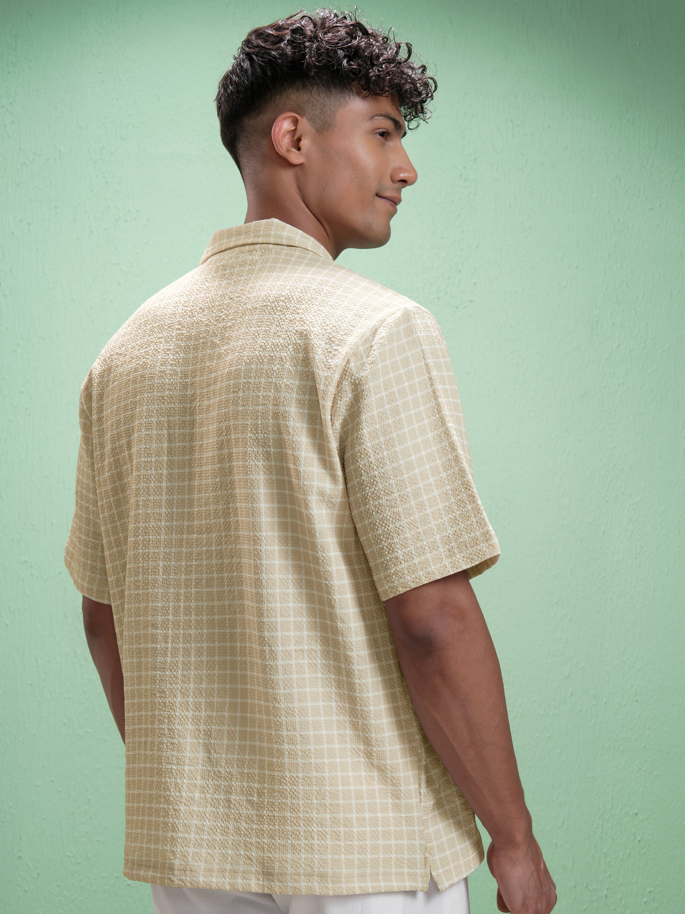 Highlander Men Beige Checked Relaxed Fit Casual Shirt - Beige - Image 3