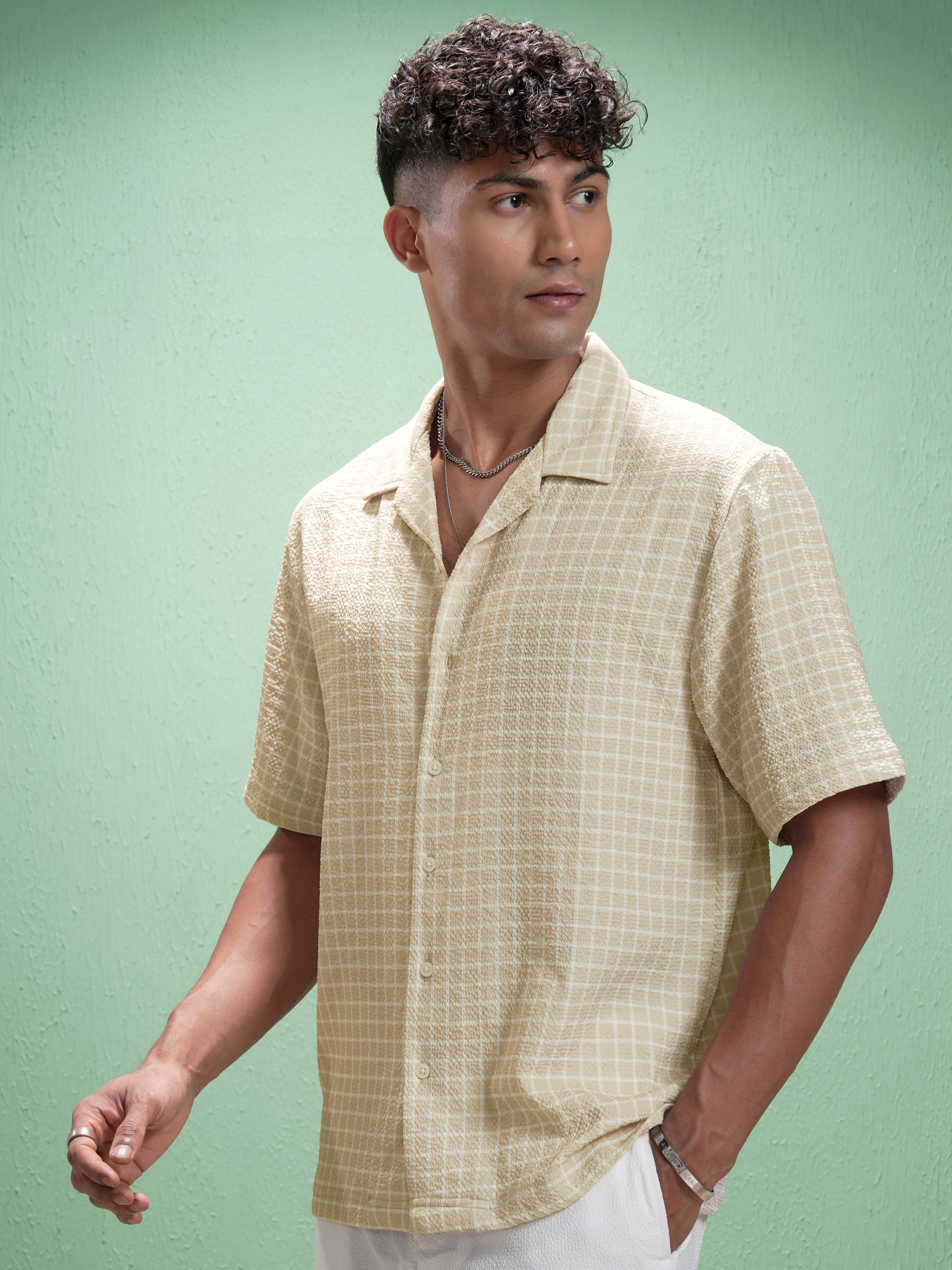 Highlander Men Beige Checked Relaxed Fit Casual Shirt - Beige - Image 4