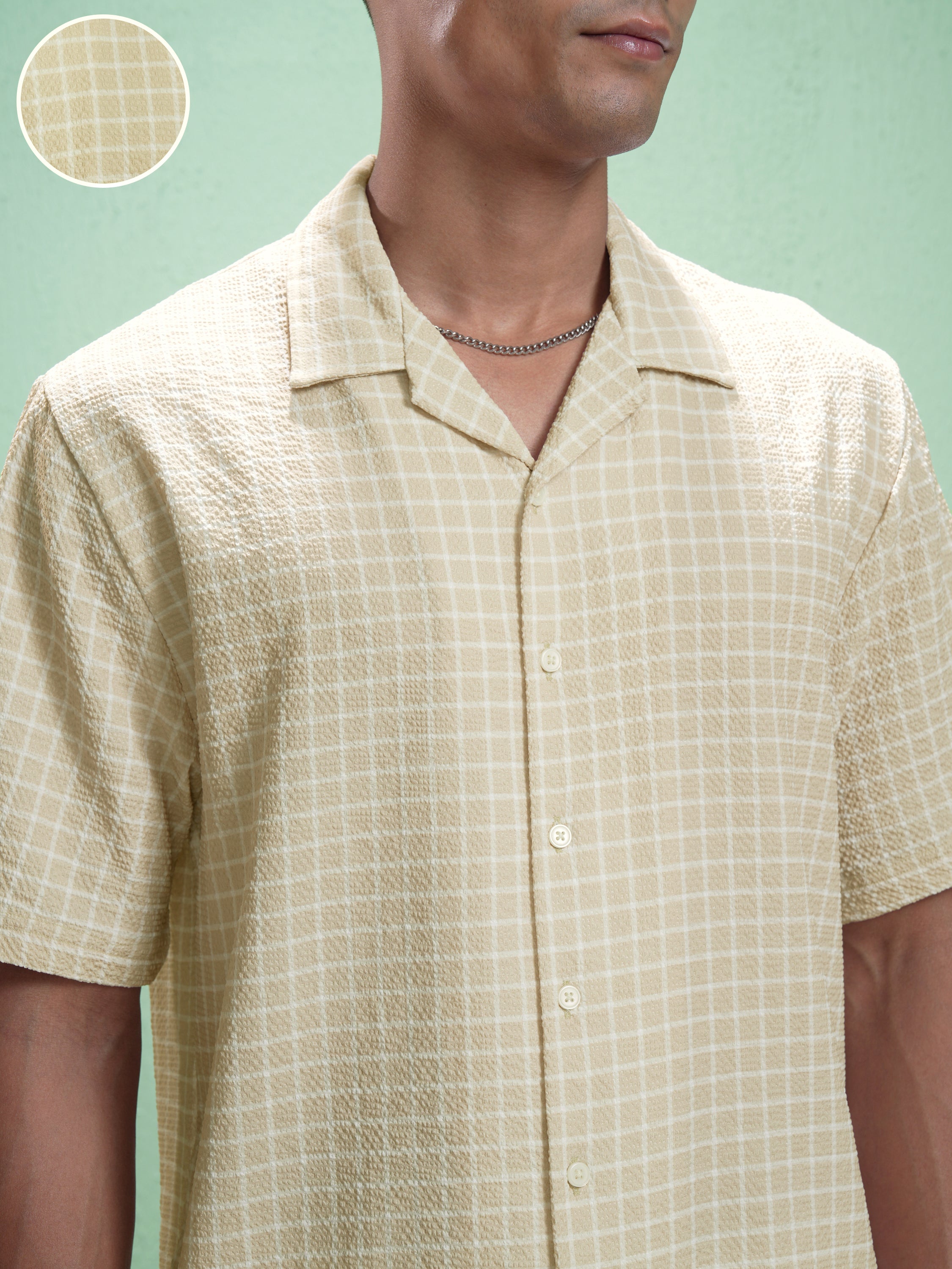 Highlander Men Beige Checked Relaxed Fit Casual Shirt - Beige - Image 5
