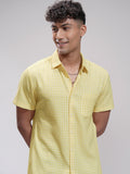 Highlander Men Yellow Checked Regular Fit Casual Shirt - Yellow - Image 1