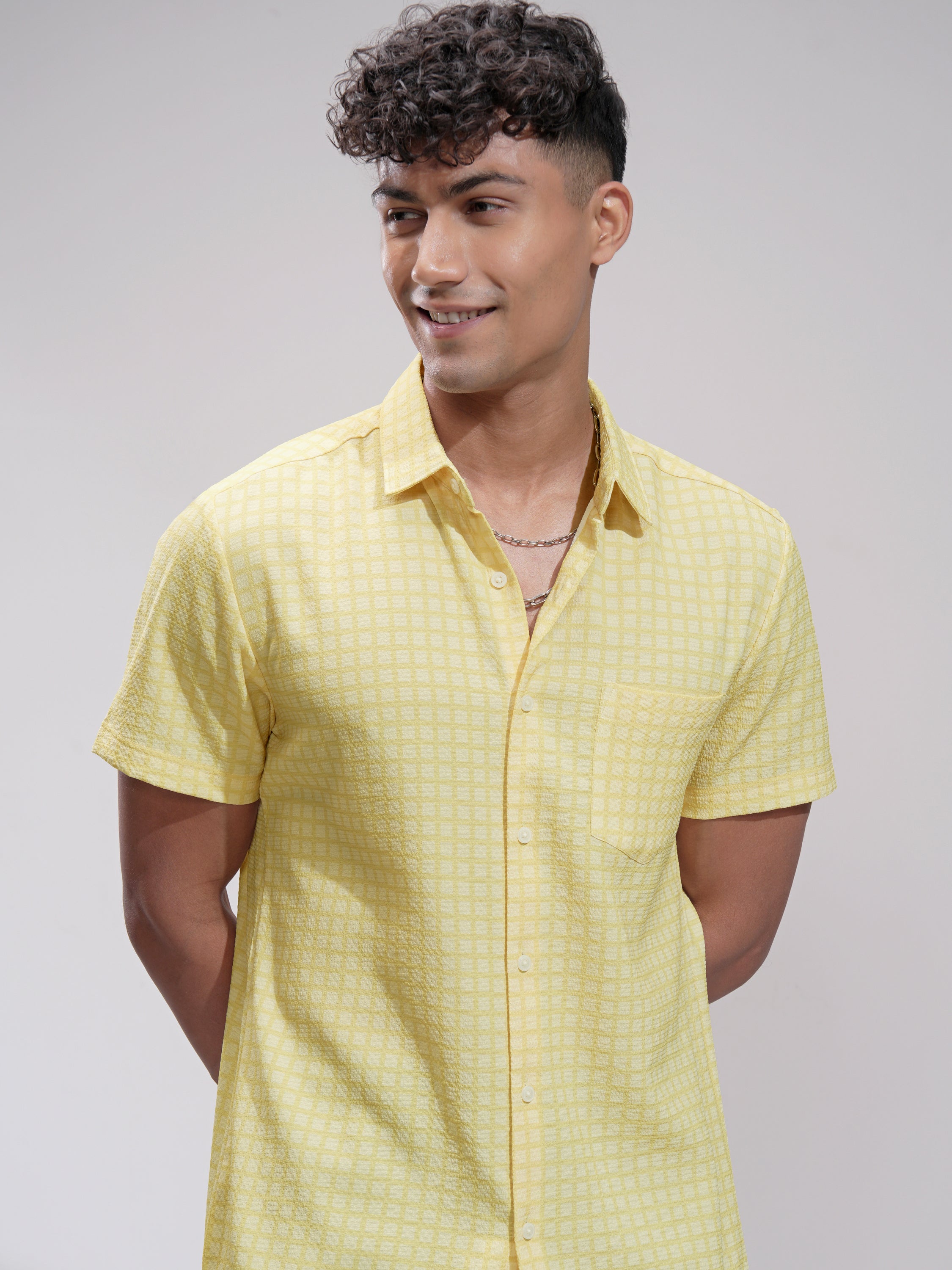 Highlander Men Yellow Checked Regular Fit Casual Shirt - Yellow - Image 1