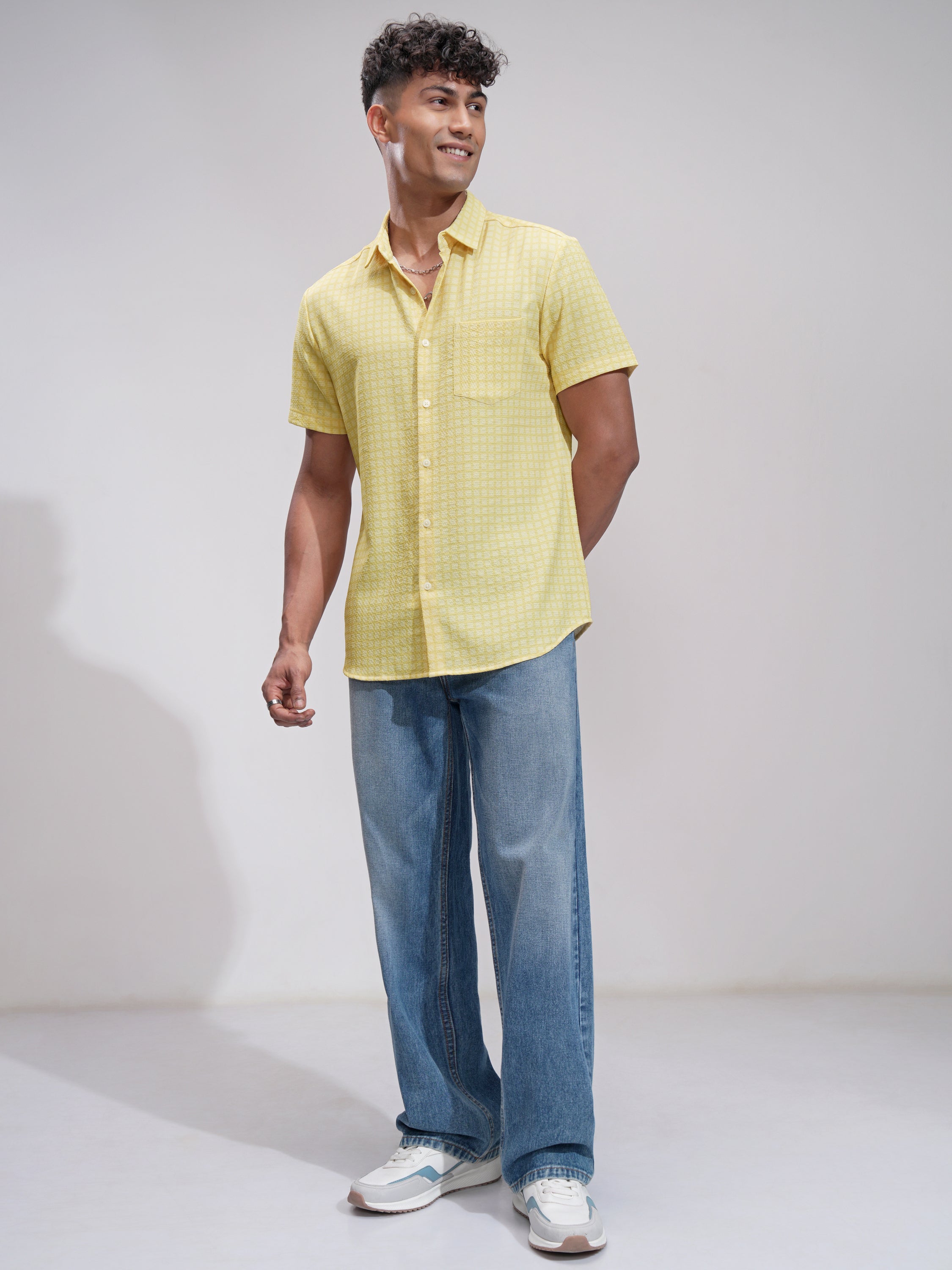 Highlander Men Yellow Checked Regular Fit Casual Shirt - Yellow - Image 2