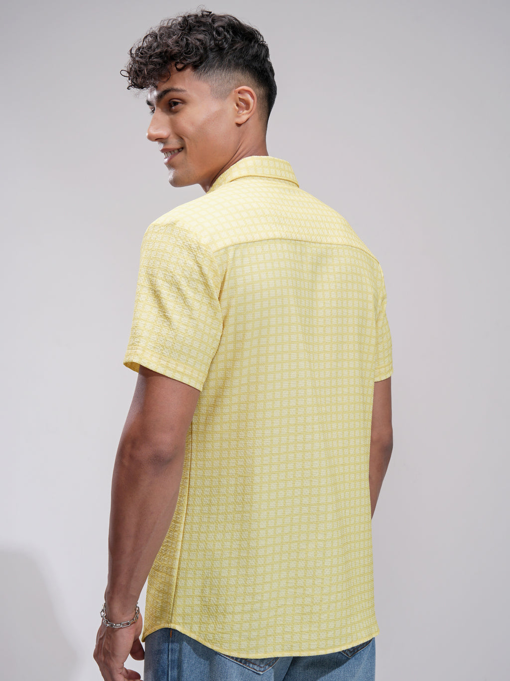 Highlander Men Yellow Checked Regular Fit Casual Shirt - Yellow - Image 3