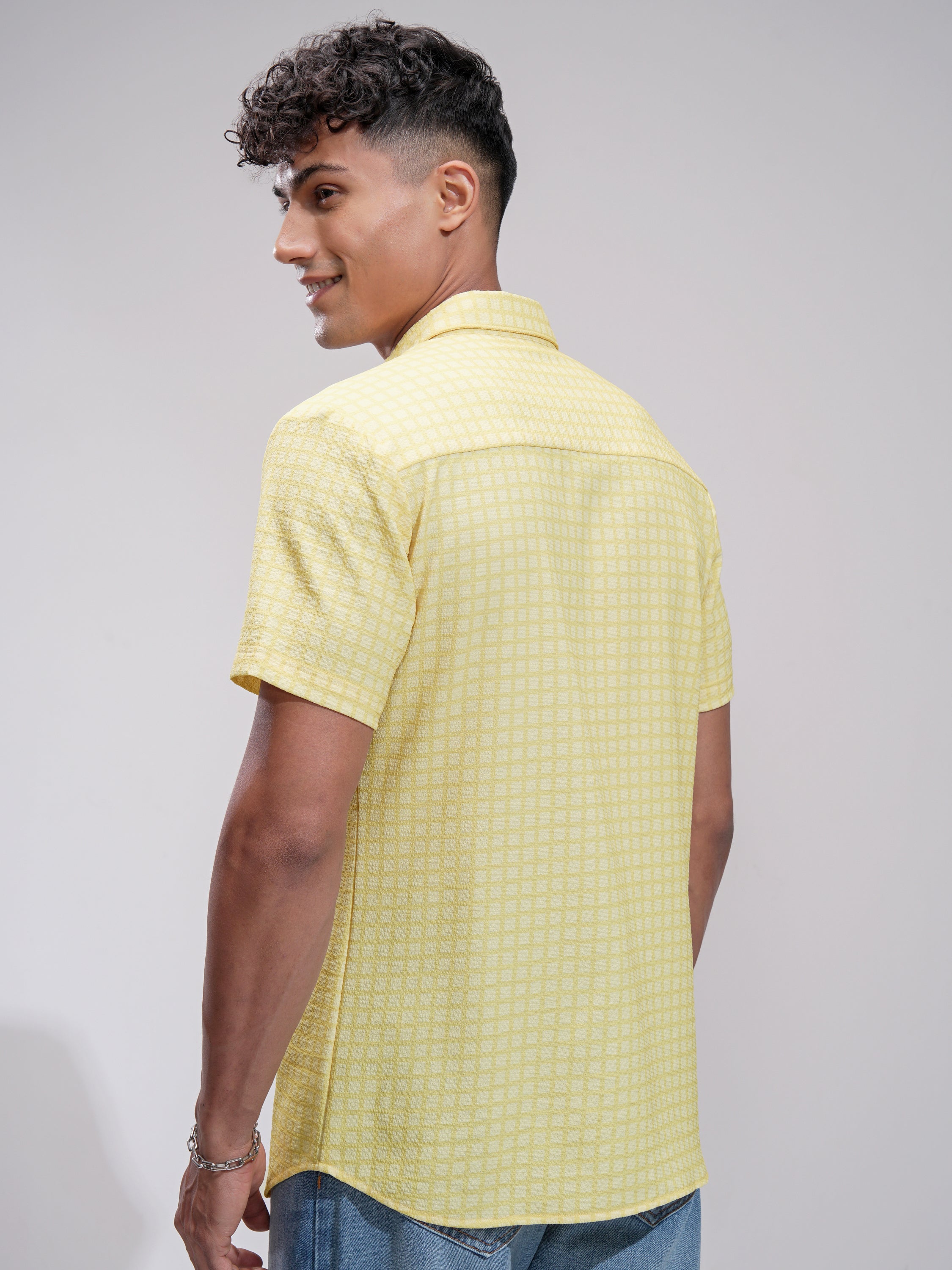 Highlander Men Yellow Checked Regular Fit Casual Shirt - Yellow - Image 3