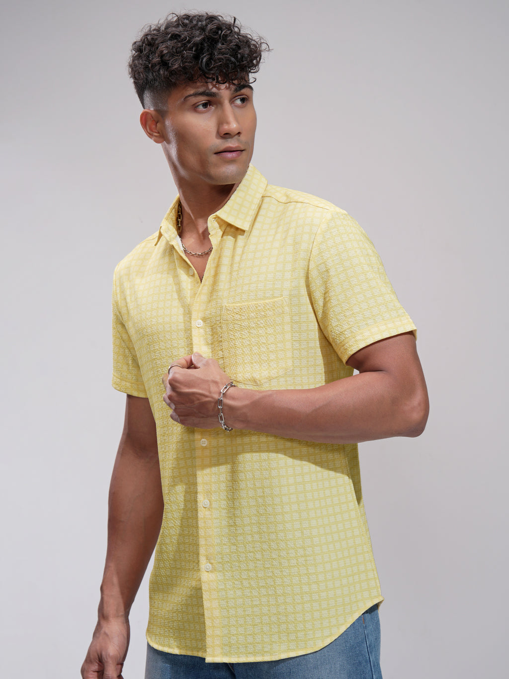 Highlander Men Yellow Checked Regular Fit Casual Shirt - Yellow - Image 4