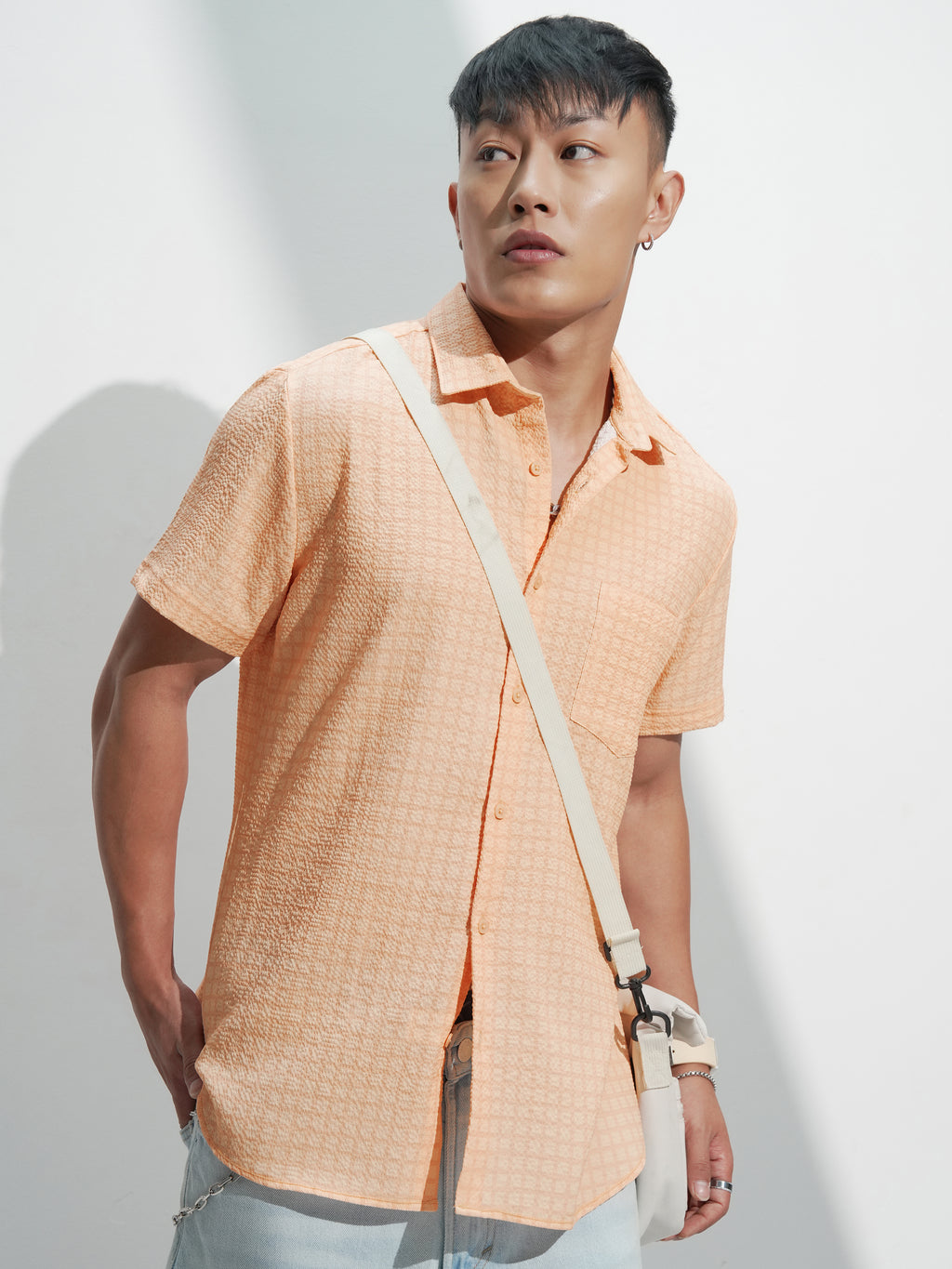 Highlander Men Orange Checked Regular Fit Casual Shirt - Orange - Image 1