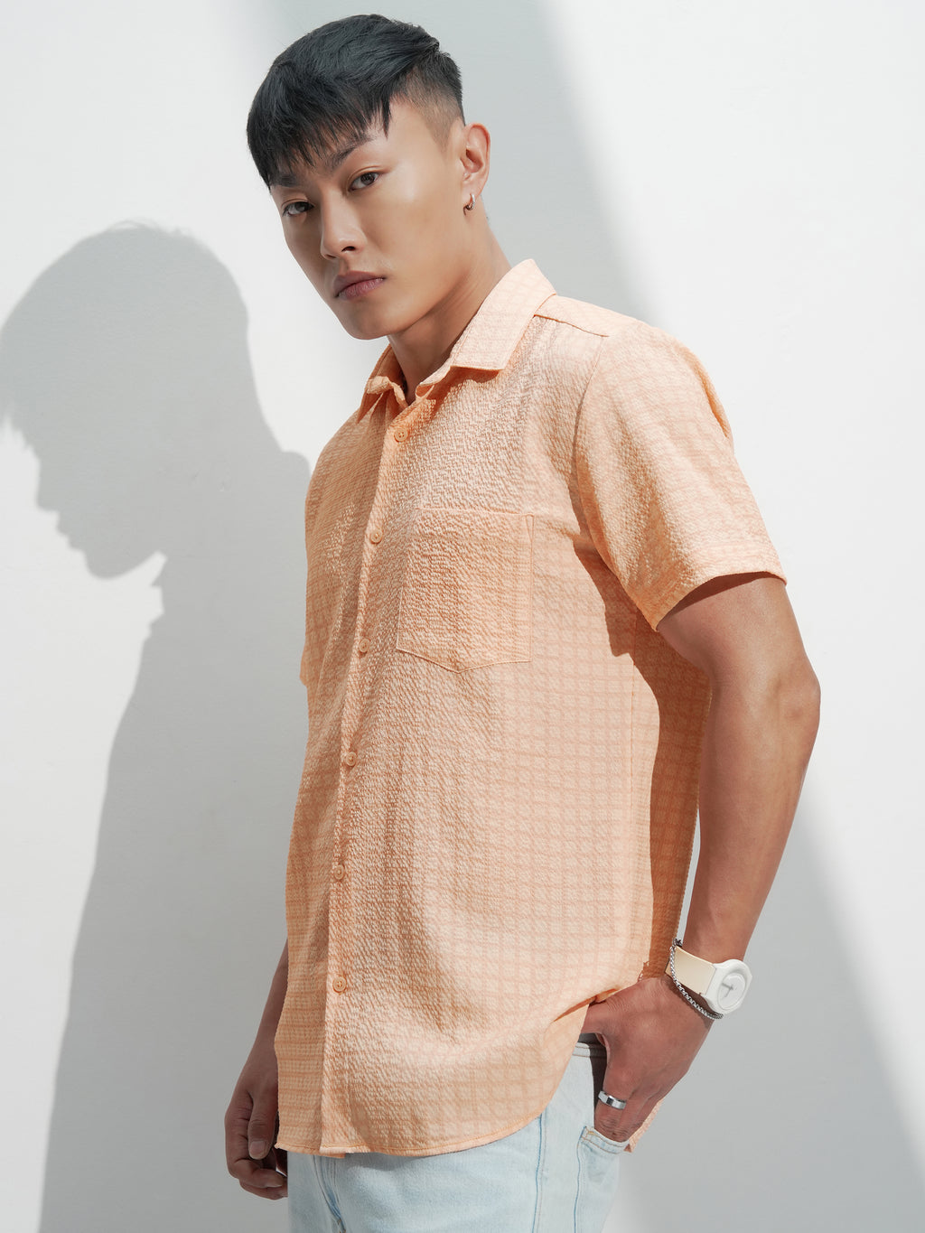 Highlander Men Orange Checked Regular Fit Casual Shirt - Orange - Image 4