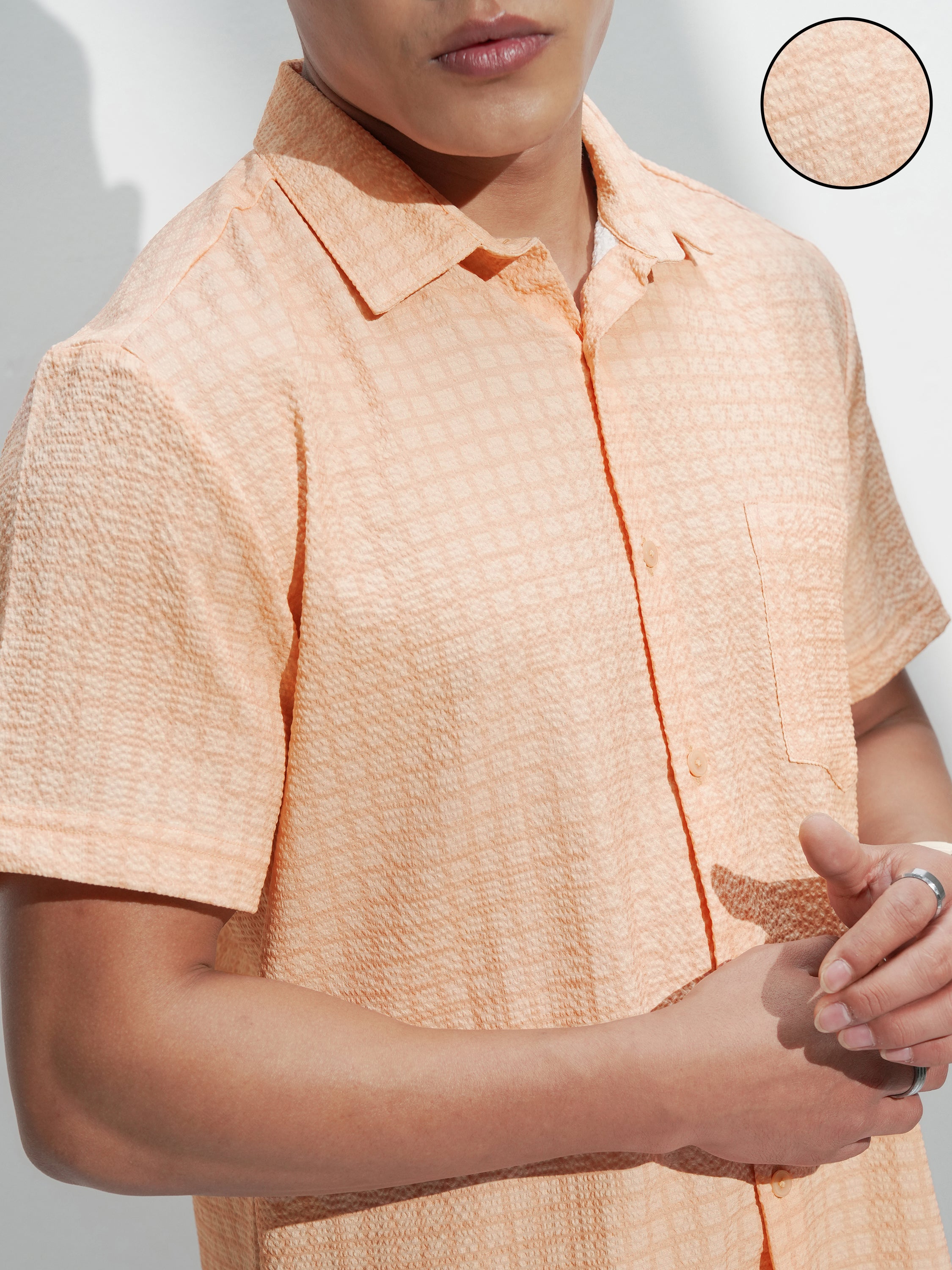 Highlander Men Orange Checked Regular Fit Casual Shirt - Orange - Image 5