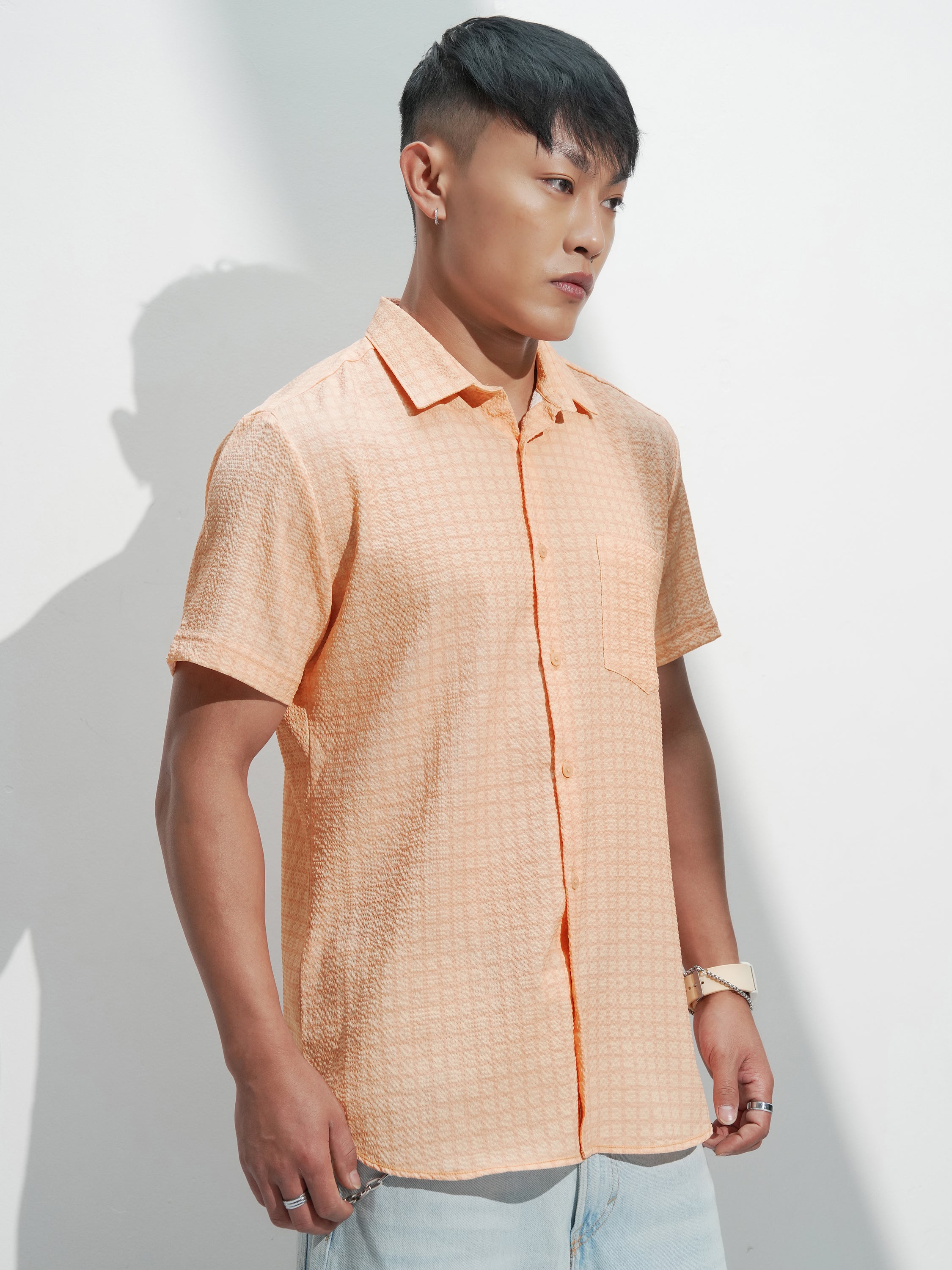 Highlander Men Orange Checked Regular Fit Casual Shirt - Orange - Image 6