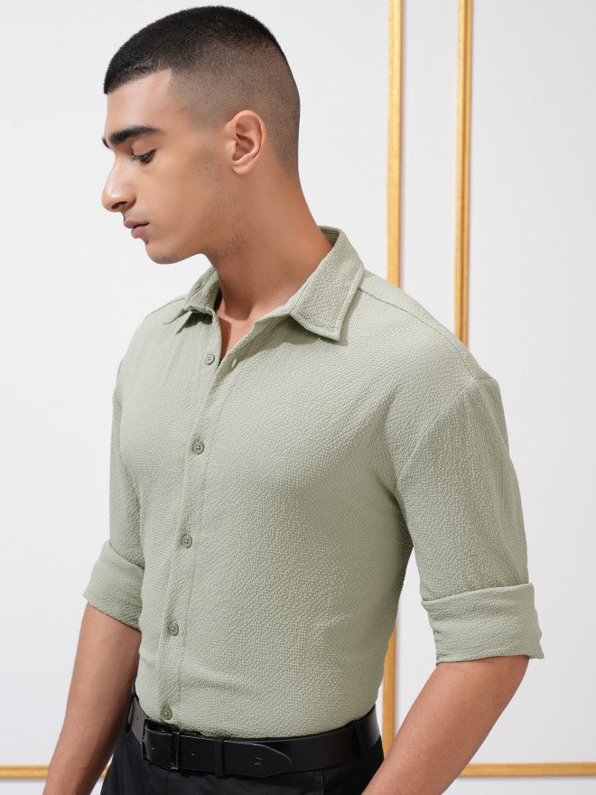Highlander Men Olive Textured Relaxed Fit Casual Shirt - Olive - Image 4