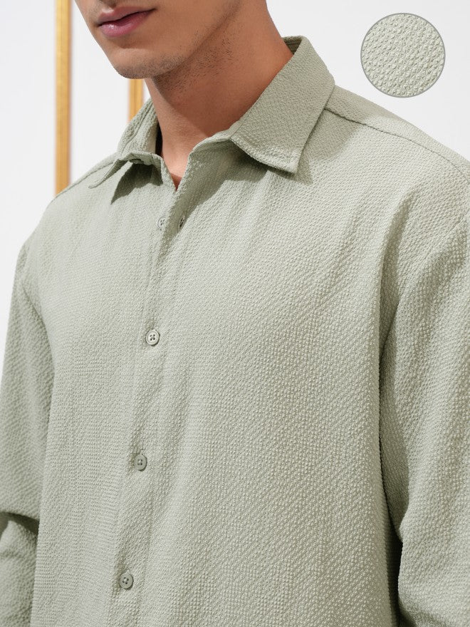 Highlander Men Olive Textured Relaxed Fit Casual Shirt - Olive - Image 5