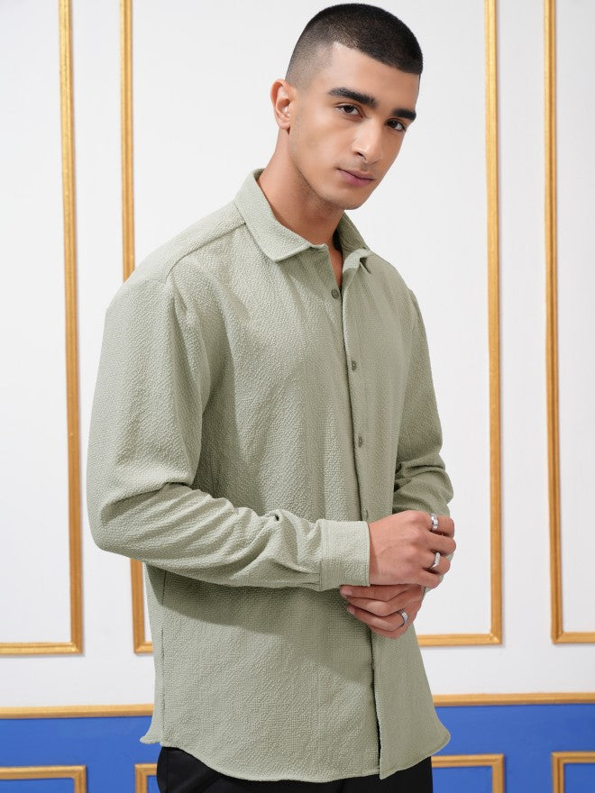 Highlander Men Olive Textured Relaxed Fit Casual Shirt - Olive - Image 6