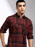 Highlander Men Maroon Checked Regular Fit Casual Shirt - Maroon - Image 1