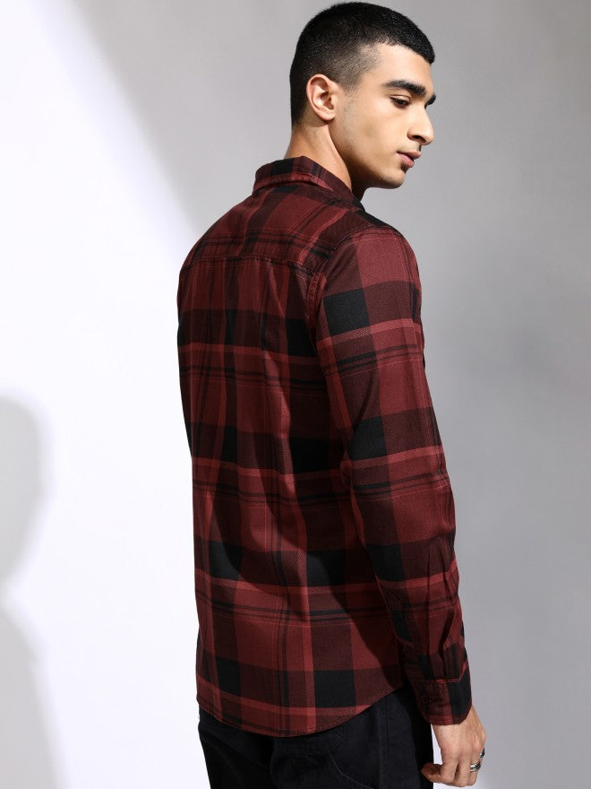 Highlander Men Maroon Checked Regular Fit Casual Shirt - Maroon - Image 3