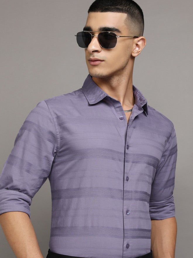 Highlander Men Purple Striped Relaxed Fit Casual Shirt - Purple - Image 1