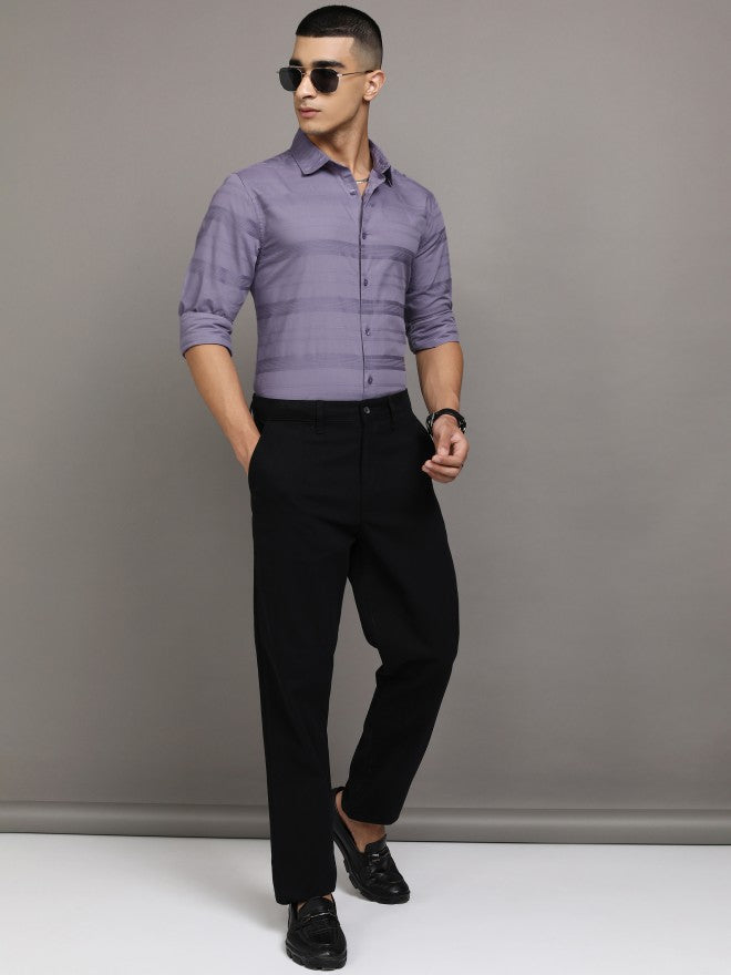 Highlander Men Purple Striped Relaxed Fit Casual Shirt - Purple - Image 2