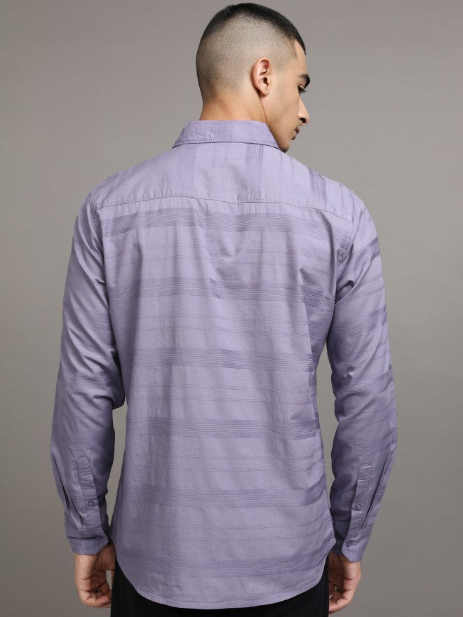 Highlander Men Purple Striped Relaxed Fit Casual Shirt - Purple - Image 3