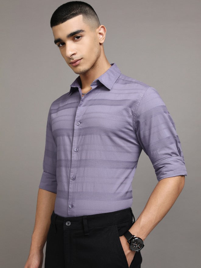 Highlander Men Purple Striped Relaxed Fit Casual Shirt - Purple - Image 4
